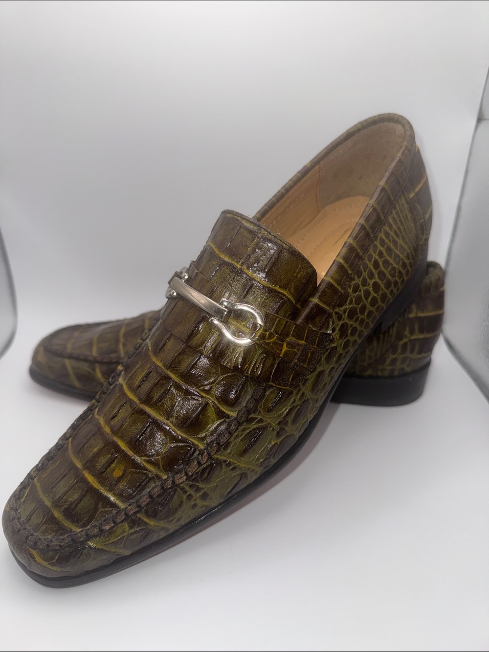 Bond Veari Luxury Croc Embossed Leather Loafers Men’s 8.5 Green - Picture 5 of 11